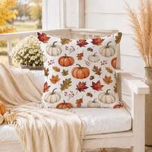 1pc Minimalist Autumn Pumpkin Maple Leaf Cushion Cover, Single-Sided Printed Peach Skin Velvet Polyester Material, 45*45CM/18*18inch Pillowcase Suitable For Room Decor, Modern Minimalist Sofa Living Room Decoration Gift - Multicolor - View 7