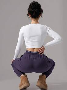 Soyun Autumn/Winter New Plush Colorblock Sanitary Pants And Sports Pants, Warm And Quick-Drying - Purple - View 4