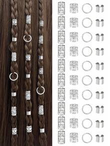 40pcs/Set Vintage Hollow Silver Alloy Hair Rings, Hair Clips, Hair Accessories For Summer Braids - Silver - View 2