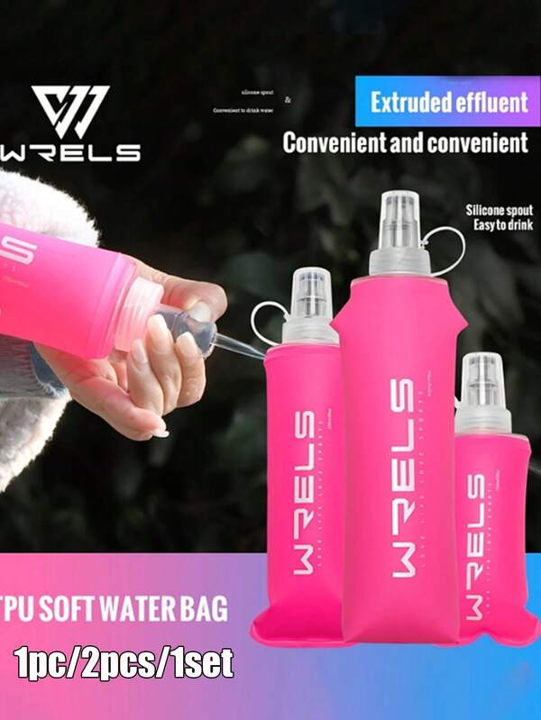 WRELS 1pc/2pcs/1set 150ml/250ml/500ml | Pink Foldable Slow-Flow Portable Soft Water Bottle, Suitable For Hiking, Running, Marathon, Mountain Climbing And Trail Running, With Silicone Bite Valve, Lightweight Water Bottle