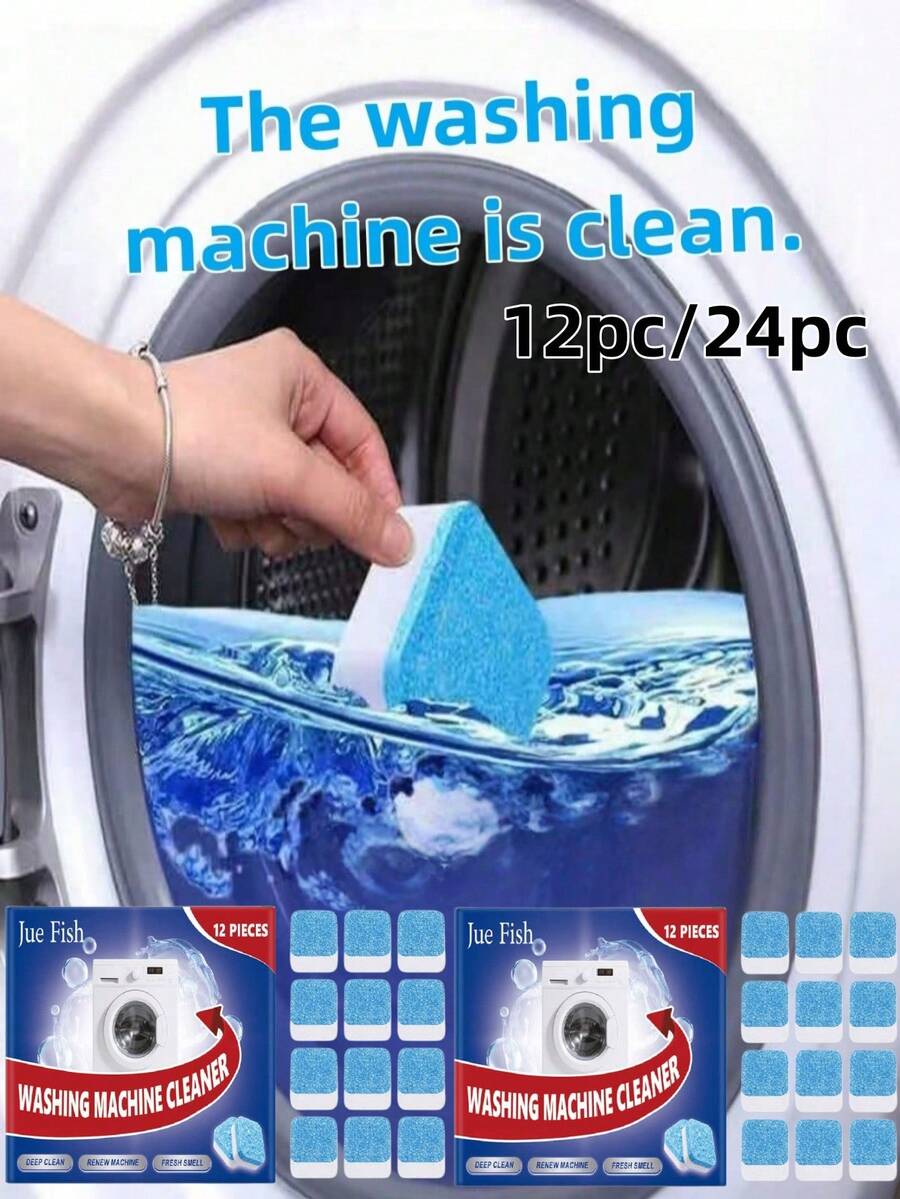 JUE FISH 12pcs/24pc Washing Machine Drum Cleaning Effervescent Tablets, Home Cleaning, Washing Machine Descaling Deep Cleaning Detergent Tablets, Clean Internal Drum And Agitator Universal, Deeply Penetrate Washing Machine Interior, Effectively Remove Stubborn Dirt And Detergent Residue Design - Multicolor - View 1