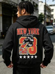 Lonblece Men's Hooded Sweatshirt, Black Retro Print, Suitable For Casual Wear In Autumn And Winter - Black - View 1