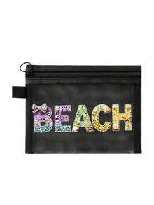 印有「Beach」文字與閃亮水鑽圖案的沙灘網格包，可攜式化妝收納包，適合存放口紅與氣墊粉撲，充滿海岸風情。透明大容量旅行化妝收納袋，夏威夷風網格化妝包，適合沙灘度假、購物、休閒度假、健身，適合作為母親節禮物、情人節禮物、教師節禮物，適合女性旅行、短途旅行與日常出行。 - 彩色 - 查看 13