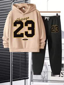 Toddler Digital Pattern Print Warm Hoodie And Sweatpants - Khaki - View 1