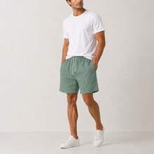 Kit 3 Short De Linho Mauricinho Bermuda Masculina Com Bolsos - PRETO VERDE BEGE - Visão 5