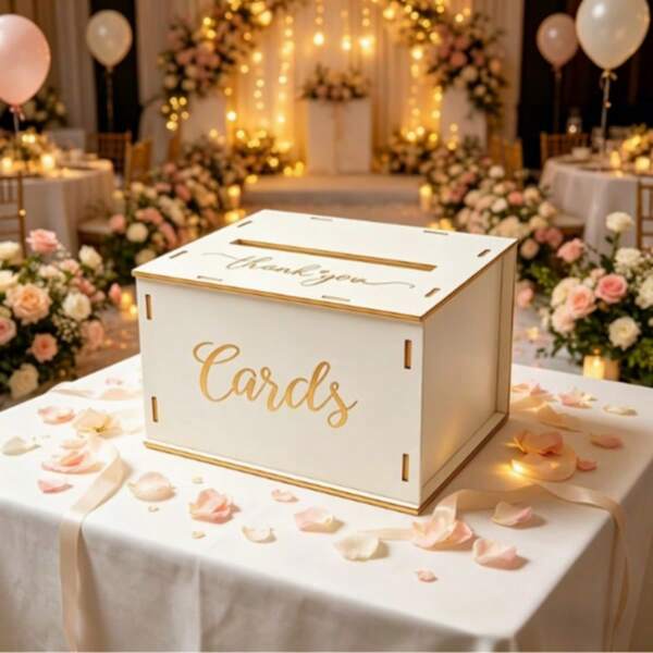 Boîte en bois blanche pour mariage, boîte cadeau en forme de cœur, décoration de table de fête, convient pour les mariages, les anniversaires, les cadeaux de mariée, utilisée pour ranger les invitations et les enveloppes