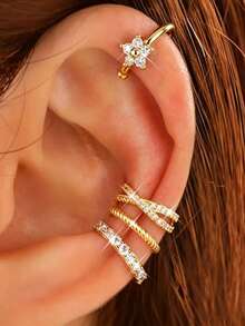 4pcs C-Shaped Ear Cuff - Adjustable Clip-On Earrings For Women Without Pierced Ears - Gold - View 11