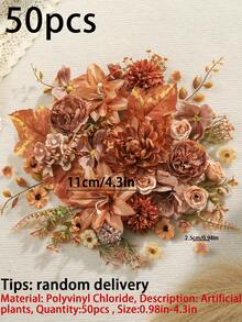 20/50/100pcs 0.98in-4.3in Artificial Autumn Mixed Color Flower Heads, Halloween Party Decoration, Includes Dahlia And Green Leaves, Suitable For Wedding Floral Arrangement, Home Decor, DIY Bouquet, Theme Party, Holiday Decoration, All Seasons - Combination a - View 7