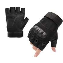 A Pair Of Half-Finger Motorcycle Outdoor Riding Gloves With Shell - Black - View 1