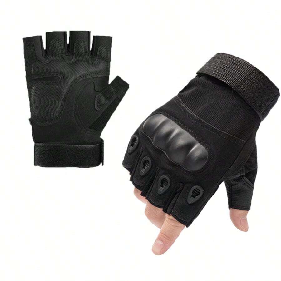 A Pair Of Half-Finger Motorcycle Outdoor Riding Gloves With Shell - Black - View 1