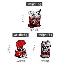 Gothic Skull Beverage Enamel Brooch, Eerie Dripping Blood Soda Can, Whiskey Glass, Brain-Shaped Skull Ashtray Badge, Punk Dark Style Backpack Accessory Gift - Multicolor - View 3