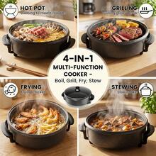 SUPERLEX 1500W Electric Hot Pot, Multifunctional Cooking Pot, Non-Stick Coating For Easy Cleaning, Five-Speed Electric Cooker, Pizza Cooker, Adjustable Temperature, Stew Pot, Braiser, Frying Pan And Stew Pot - UK Plug(220-240V) - View 3