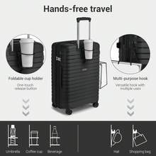 Carry On Suitcase Small 20 Inch Cabin Luggage Medium 24 Inch Large 28 Inch Ribbed PP Hardshell Expandable TSA Lock Cup Holder 3 Piece Luggage Set - Black - View 3