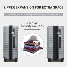 Carry On Suitcase Small 20 Inch Cabin Luggage Medium 24 Inch Large 28 Inch Ribbed PP Hardshell Expandable TSA Lock Cup Holder 3 Piece Luggage Set - Grey - View 4