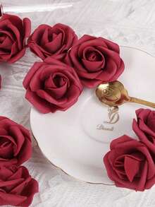 30/50pcs Burgundy Artificial Roses, Foam Fake Flowers, Used For Decoration, Suitable For Outdoor Wedding Decor, Room Decor, Home Decor, Birthday Gift, Bouquet Centerpiece, Holiday Gift - Burgundy - View 6