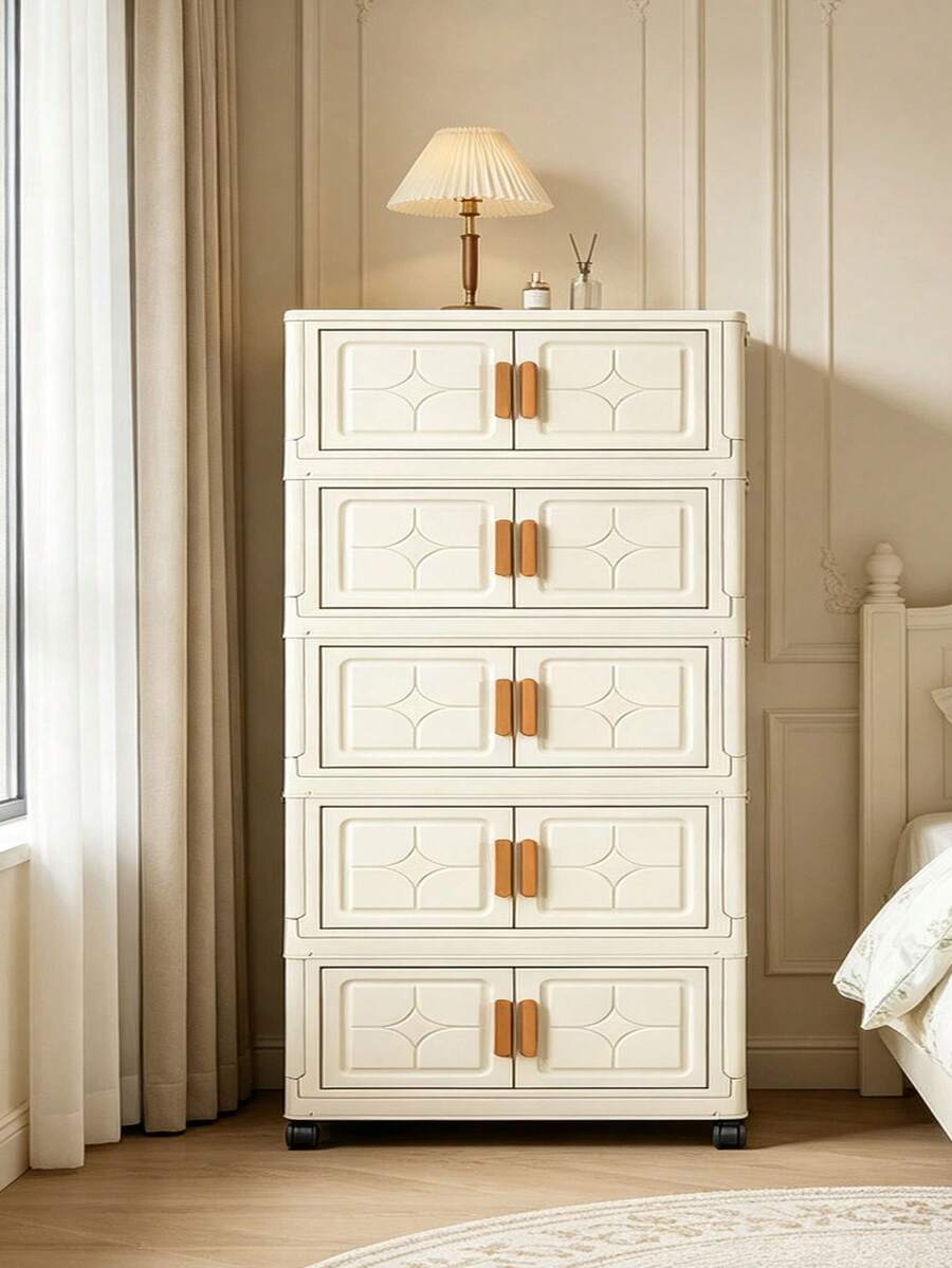 1pc 40cm/15.7in Wide Plastic Double Door Storage Cabinet, Multi-Layer Foldable Storage Box, Kitchen Dining Room Tableware Storage Cabinet, Kitchen Storage Rack, Home Living Room Toy Storage Rack, Gap Storage Organizer, Kitchen Gap Storage Cabinet, Christmas Gift, Storage Box, Under Bed Storage