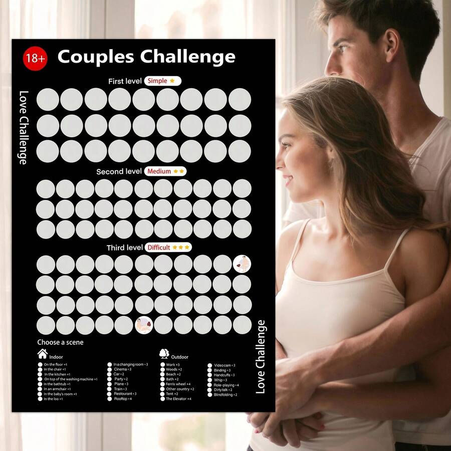 104 Couples Scratch-Off Game - Position Challenge Game, Perfect Choice For Date Night And Valentine's Day! Date Night Promotes Between Couples, Scratch-Off Poster - Multicolor - View 1
