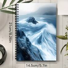 1pc A5 Spiral Notebook, Tropical Crystal Blue Beach Scene Design, Perfect For Office Notes, Meeting Minutes, And As A Portable Diary For Professionals. Student Essentials / Student Must Haves School Supplies - G - View 11