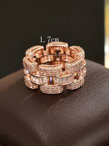 Personalized Pentagram Cross Design Chain Fashion Ring With Inlaid Copper And Artificial Zirconia, A Luxury Elegant Accessory Suitable For Men And Women - Chain Clauses - View 3