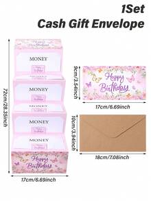 Faltbare Geldkarte zum Geburtstag mit Schmetterling- und Blumenmuster und Umschlag, rosa Geldgeschenk für Babyparty und Mädchen-Geburtstagsfeier - Verschiedenfarbig - Übersicht 12