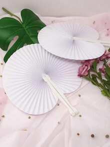 25 White Round Folding Paper Fans For Wedding Ceremony Decoration, White Round Folding Paper Fans For Wedding And Travel, Valentine's Day Paper Fans, White Bulk Folding Handheld Fans For Wedding Decoration, Round Accordion Fans With Plastic Handles For Wedding, Birthday, Guest Party Gifts, DIY Round Folding Paper Fans For Wedding, Plastic Handheld Pocket Paper Fans, White Paper Fans For Party Decoration - White - View 1