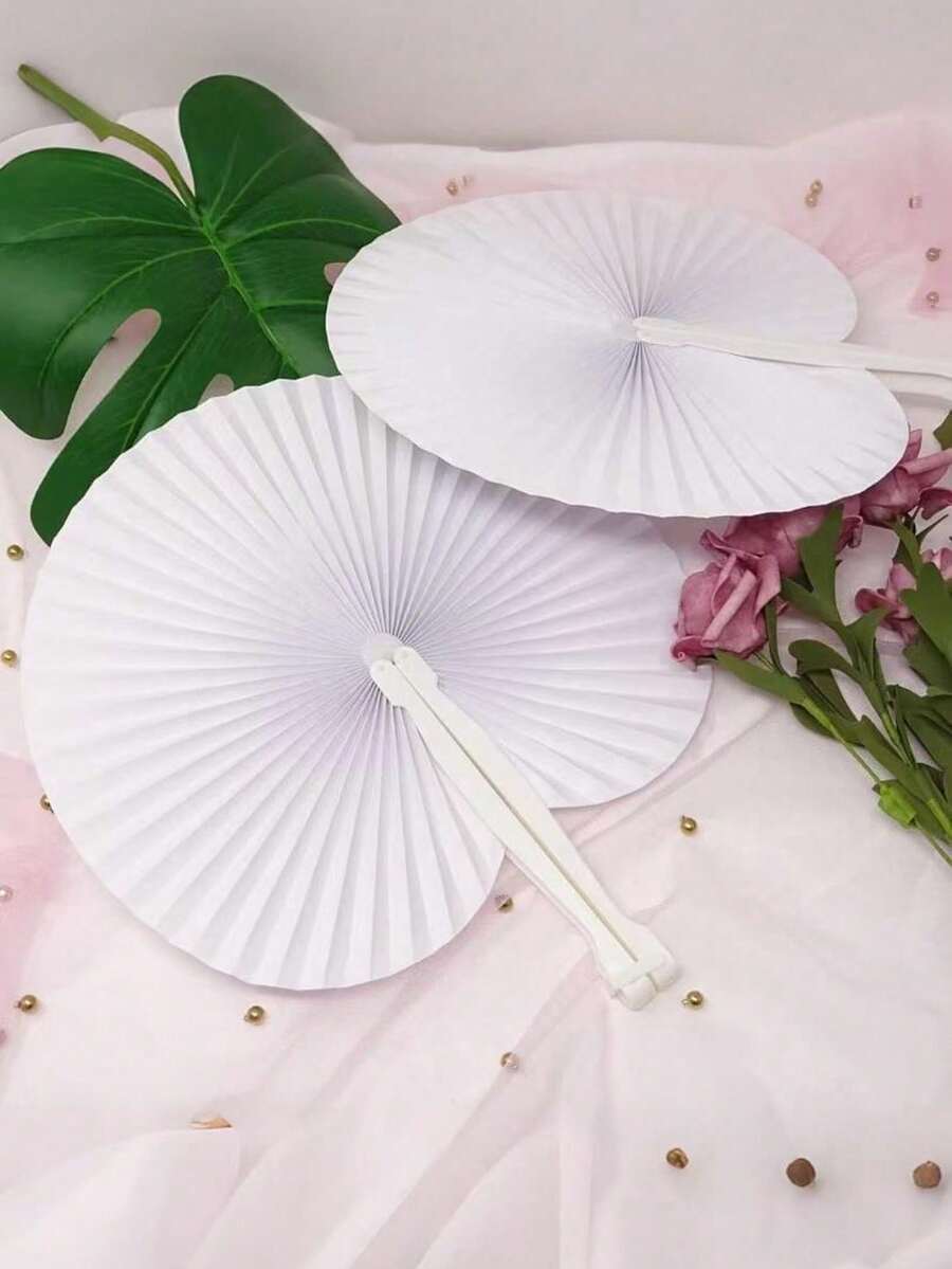 25 White Round Folding Paper Fans For Wedding Ceremony Decoration, White Round Folding Paper Fans For Wedding And Travel, Valentine's Day Paper Fans, White Bulk Folding Handheld Fans For Wedding Decoration, Round Accordion Fans With Plastic Handles For Wedding, Birthday, Guest Party Gifts, DIY Round Folding Paper Fans For Wedding, Plastic Handheld Pocket Paper Fans, White Paper Fans For Party Decoration - White - View 1
