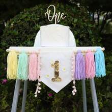 3 pièces Ensemble de décoration d'anniversaire rose, bannière pour chaise haute, couronne d'anniversaire, décoration de fête, accessoires de toile de fond photo pour fête d'anniversaire - 3 pièces couleur - Voir 3