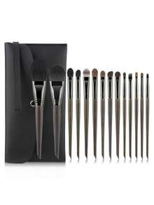 14pcs Professional Makeup Brush Set, Full Set For Makeup Artists, Premium Natural Bristle Eyeshadow Brushes - Brown - View 12
