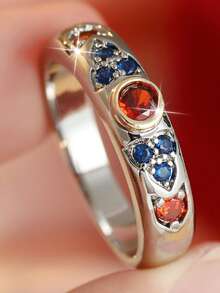 Women's Fashion Personalized Exquisite Round Ring, Featuring Colorful Synthetic Zirconia Inlaid Design, Versatile Accessory For Daily Wear, Vacation, Commuting And Exotic Occasions - Multicolor - View 9