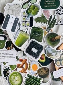 60-Piece Set Of Healthy Eating Stickers For Self-Disciplined Girls: Green Food, Suitcases, Laptops, Scrapbooks, Diaries, Water Bottles, Gym Equipment, DIY Sticker Art School Supplies - 50pcs - View 9