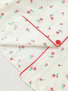 Women's Floral Print Pajama Set, Long Sleeve & Pants, Casual Spring & Fall Sleepwear, Comfortable Woven Fabric, Fashion Home Wear - 紅色 - 查看 4