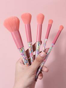 5 Peças Conjunto de Pincéis de Maquiagem com Tubo de Armazenamento, Ferramentas de Maquiagem de Alta Qualidade, Pincel de Blush, Pincel de Contorno, Pincel de Sombra, Pincel de Iluminador, Pincel de Contorno de Nariz, Puff de Pó, Almofada de Limpeza de Silicone, Conjunto Completo para Iniciantes, Portátil para Viagem, Presente para Mulheres - Rosa chiclete - Visão 7