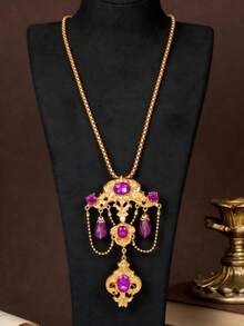 Vintage Personalized Gold Court Style Purple Necklace, Earrings And Bracelet, Suitable For Daily Wear, Ball, Festival, Party - Necklace - View 2