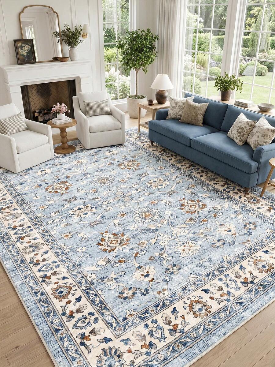 1 buah Karpet Ruang Tamu Motif Bunga Biru, Cocok untuk Dapur, Ruang Makan, Kamar Tidur, Dekorasi Ruangan Liburan, Dalam/Luar Ruangan, Kantor, Lobi, Keset Anti Selip, Karpet Kamar Mandi, Lorong, Area Belajar/Bermain Game