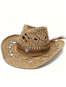 1pc Women's Outdoor Beach Western Style Sun Hat, Straw Hat, Jazz Hat, Bohemian Style Panama Hat, British Gentleman Hat, Suitable For Seaside Vacation And Travel (If The Hat Has Creases, Please Use An Iron To Iron It, And It Will Be Restored) - A - View 31