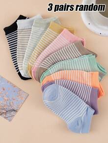 1 Paar/3 Paar/5 Paar/10 Paar zufälliger Stil Damen Macaron gestreifte Freizeitsocken, weich und hautfreundlich, geeignet für Frühling und Sommer Alltagskleidung - Verschiedenfarbig - Übersicht 13