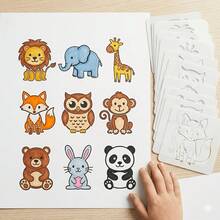 9pcs Cute Animal Painting Stencils, 10cm Washable Early Education Educational Drawing Tools, Suitable For Paper, Fabric, Wood And Multi-Scenario DIY Creation - Drawing Template - View 3
