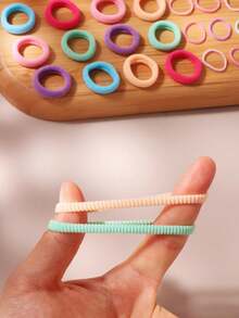 1 Box Sweet Pink Purple Small Rubber Band Hair Ties Macaron Colorful Oval Small Hair Clips Women Ponytail Hair Tie Side Hair Clips Daily Cute Cartoon Hair Accessories Set (Random Color) - Multicolor - View 6