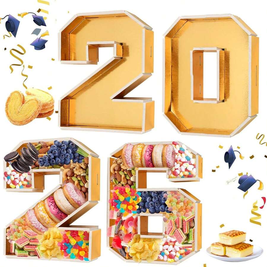 1 pièce Boîte de décoration de gâteau en bonbon en forme de chiffre, boîte de ballon de chiffre d'anniversaire, mosaïque de chiffres, convient pour la décoration de table d'anniversaire, l'arrangement de table de mariage, la décoration de fête et d'autres occasions, la fête des mères, la saison de la remise des diplômes