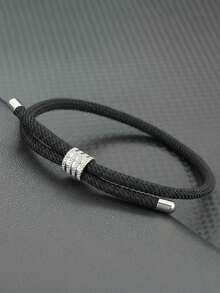 diffone Pulsera de cuerda minimalista hecha a mano de 4mm con dijes de acero inoxidable y cuentas para hombres y mujeres, joyería de brazalete para mejores amigos - Pulsera minimalista - Ver 12