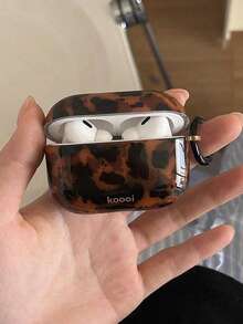 玳瑁紋耳機保護殼，亮面硬殼，附鑰匙圈，防刮耐衝擊耳機保護殼 - 棕色 - 查看 1