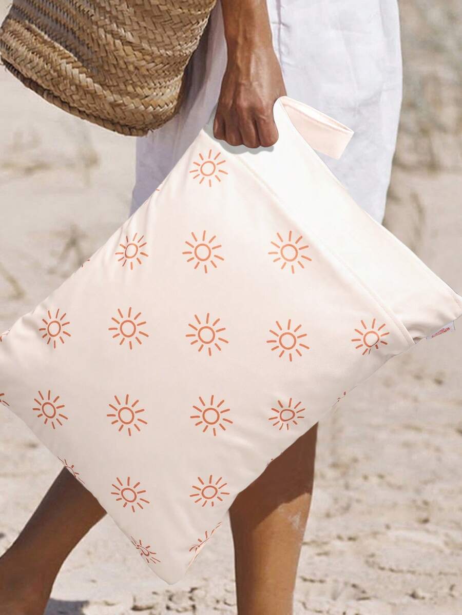 1pc Vintage Print Beach Vacation Waterproof Storage Bag - Beige - View 1