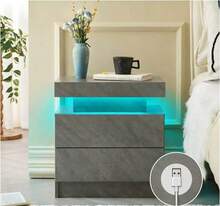 Mesita de noche de estilo moderno con dos cajones, fácil montaje, amplio espacio de almacenamiento, adecuada para dormitorios y salas de estar. - Gris Oscuro - Ver 8