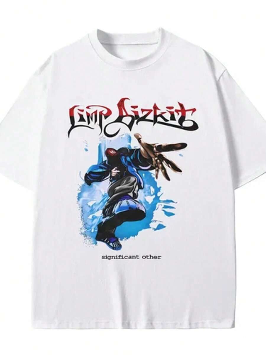 Limp Bizkit Weiße T-Shirts: Klassische Passform, hochwertiger, weicher und bequemer Stoff, unverzichtbare Rundhals-T-Shirts, geeignet für Freizeit- und Sportanlässe, Unisex- und Sammler-T-Shirts - Weiss - Übersicht 1
