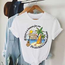Funny Shirts Sail On Jimmy Buffett T-Shirt, If There Is A Heaven For Me, Beach Lover Shirt Graphic Tees Women Tops,Plus Size,100% Cotton Women T-Shirt - 白色 - 查看 2
