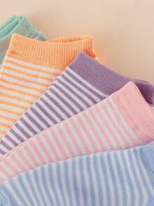 1 Paar/3 Paar/5 Paar/10 Paar zufälliger Stil Damen Macaron gestreifte Freizeitsocken, weich und hautfreundlich, geeignet für Frühling und Sommer Alltagskleidung - Verschiedenfarbig - Übersicht 5