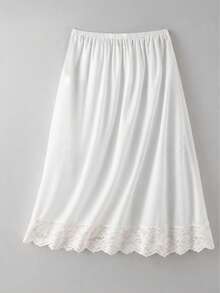 White Satin Spliced Lace Slip Dress Knee-Length Anti-See-Through Anti-Exposure Base Skirt Lace Half Skirt A-Line Skirt For Matching Outfits - White - View 3