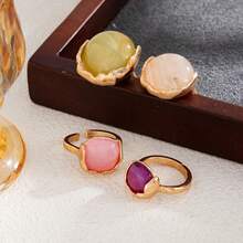 European And American Cross-Border Fashion Ins Colorful Gemstone Inlaid Ring, Vintage Round Gradient Resin Open Stackable Ring - Gold - View 8