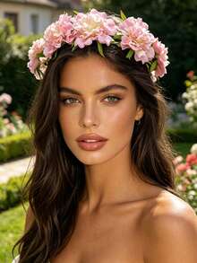 1Pc Bohemian Style Artificial Flower Crown, French Romantic Large Flower Headpiece, Suitable For Wedding/Vacation/Photoshoot - Multicolor - View 3