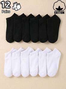 12 Pairs Solid Color Cotton Casual Versatile Socks For Boys And Girls Daily Wear - Multicolor - View 6